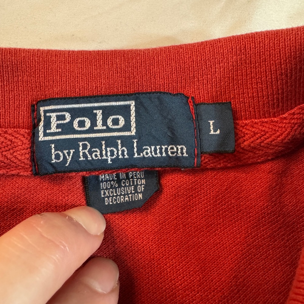 Y2K Polo Ralph Lauren Red USA Flag Big Pony Polo Shirt Men's Size Large - Picture 3 of 7